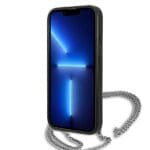 Karl Lagerfeld KLHCP13XPMK Black Leather Textured And Chain iPhone 13 Pro Max Tok
