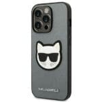 Karl Lagerfeld KLHCP14LSAPCHG Silver Saffiano Choupette Head Patch iPhone 14 Pro Tok