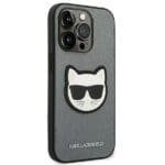 Karl Lagerfeld KLHCP14LSAPCHG Silver Saffiano Choupette Head Patch iPhone 14 Pro Tok