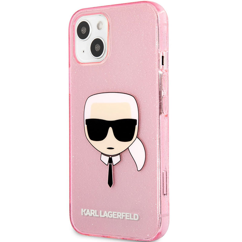 Karl Lagerfeld TPU Full Glitter Karl Head Rózsaszín iPhone 13 Mini Tok