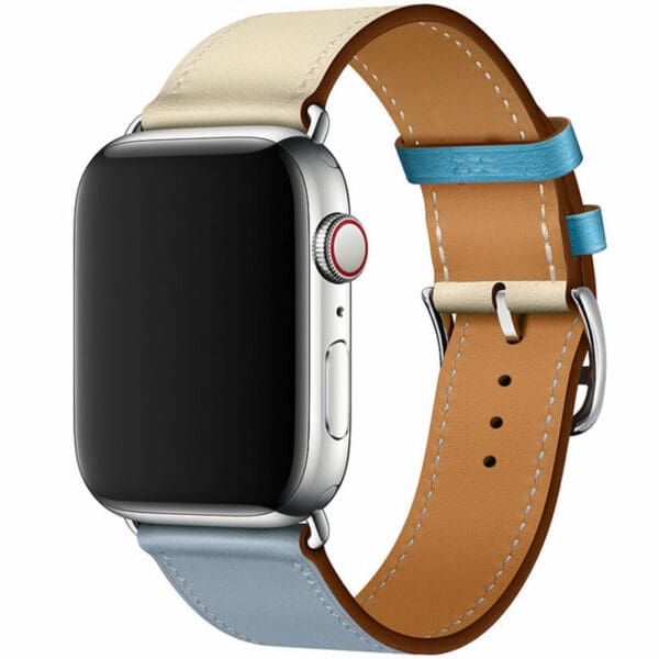Leatherette Strap Apple Watch SE/10/9/8/7/6/5/4/3/Ultra 1/ Ultra2 (44/45/46/49mm) Kék Lin Craie