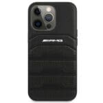 Mercedes AMG AMHCP14LGSEBK Black Hardcase Leather Debossed Lines iPhone 14 Pro Tok