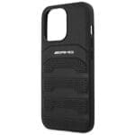 Mercedes AMG AMHCP14LGSEBK Black Hardcase Leather Debossed Lines iPhone 14 Pro Tok