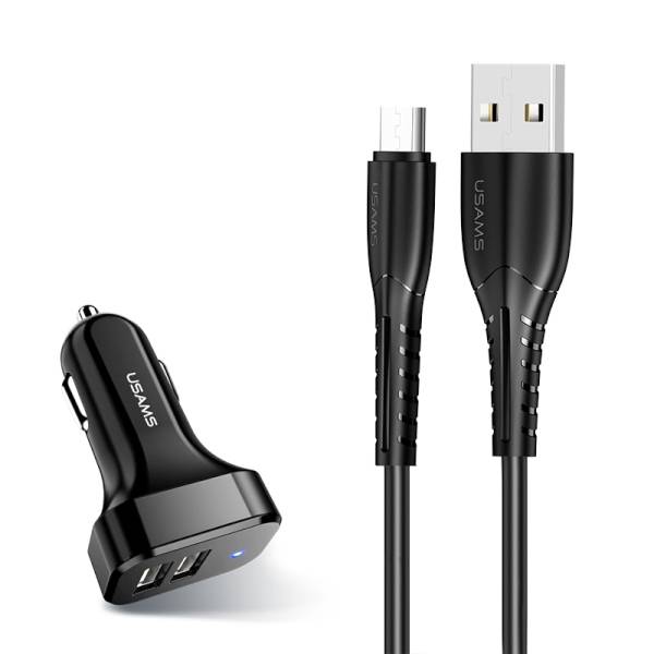 Usams Autó töltő 2xUSB C13 2.1A Micro USB Black