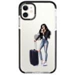 Woman Fekete Haired With Baggage iPhone 11 Tok
