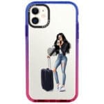 Woman Fekete Haired With Baggage iPhone 11 Tok