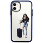Woman Fekete Haired With Baggage iPhone 11 Tok