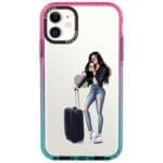 Woman Fekete Haired With Baggage iPhone 11 Tok