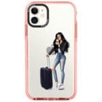 Woman Fekete Haired With Baggage iPhone 11 Tok