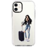 Woman Fekete Haired With Baggage iPhone 11 Tok