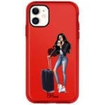 Woman Fekete Haired With Baggage iPhone 11 Tok