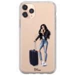 Woman Fekete Haired With Baggage iPhone 11 Pro Tok