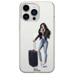 Woman Fekete Haired With Baggage iPhone 13 Pro Tok