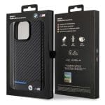 BMW BMHCP15X22NBCK Black Leather Carbon iPhone 15 Pro Max Tok