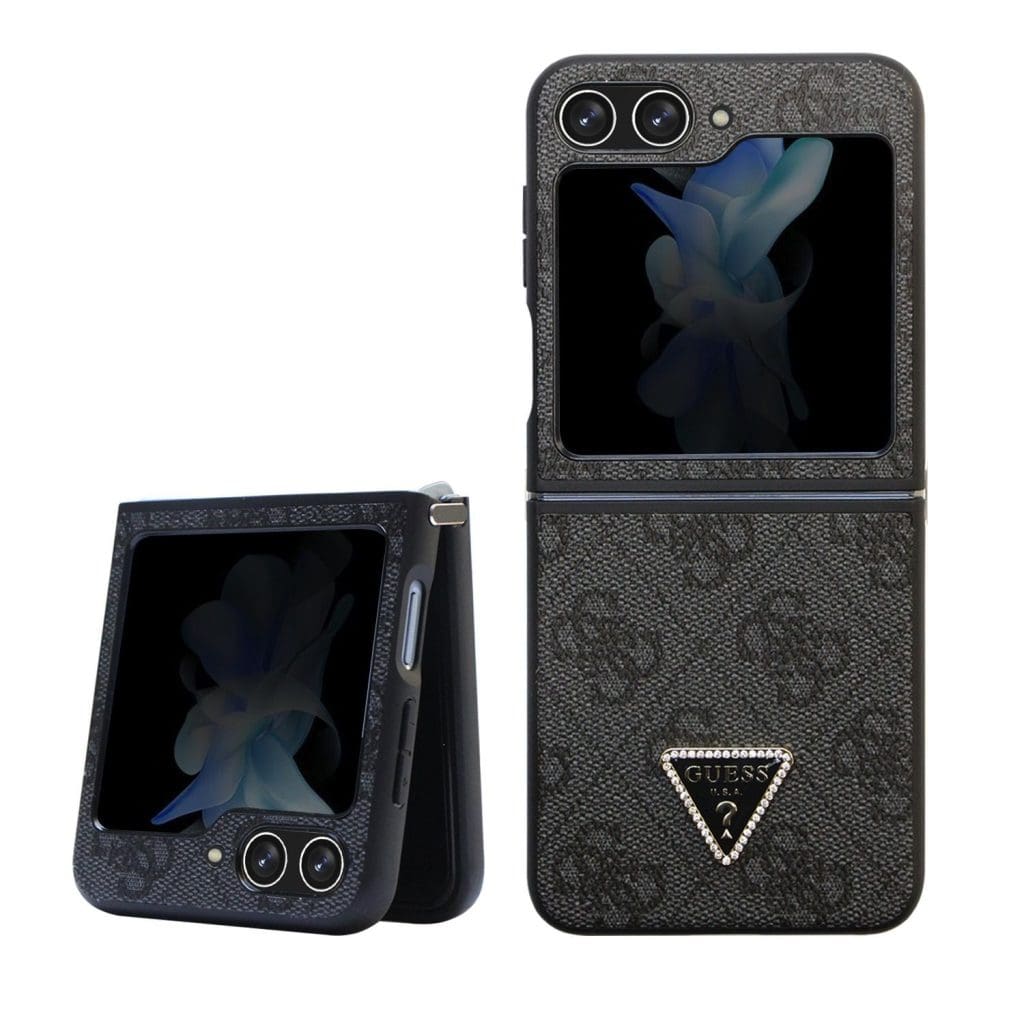 Guess 4G PU Leather Triangle Black Samsung Galaxy Z Flip 5 Tok