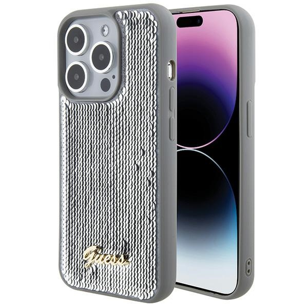 Guess GUHCP15LPSFDGSS Silver Hardcase Sequin Script Metal iPhone 15 Pro Tok
