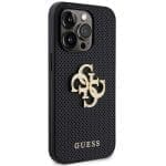 Guess GUHCP15LPSP4LGK Black Hardcase Leather Perforated 4G Glitter Logo iPhone 15 Pro Tok