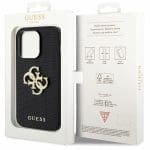 Guess GUHCP15LPSP4LGK Black Hardcase Leather Perforated 4G Glitter Logo iPhone 15 Pro Tok