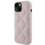 Guess GUHCP15SPSQSQSP Pink Hardcase Quilted Metal Logo iPhone 15 Tok