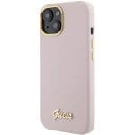 Guess GUHCP15SSMBSLP Pink Hardcase Silicone Script Metal Logo & Frame iPhone 15 Tok