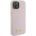 Guess GUHCP15SSMBSLP Pink Hardcase Silicone Script Metal Logo & Frame iPhone 15 Tok