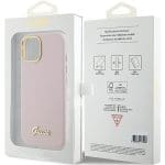 Guess GUHCP15SSMBSLP Pink Hardcase Silicone Script Metal Logo & Frame iPhone 15 Tok