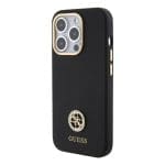 Guess Liquid Silicone 4G Strass Metal Logo Black iPhone 15 Pro Tok