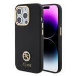 Guess Liquid Silicone 4G Strass Metal Logo Black iPhone 15 Pro Tok