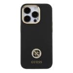 Guess Liquid Silicone 4G Strass Metal Logo Black iPhone 15 Pro Tok