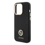 Guess Liquid Silicone 4G Strass Metal Logo Black iPhone 15 Pro Tok