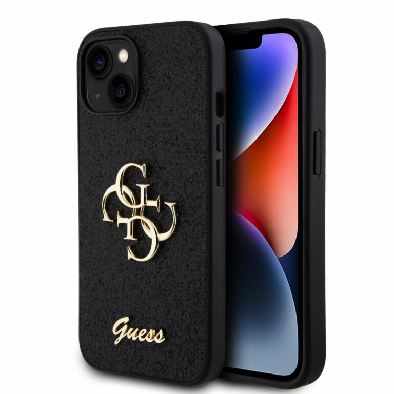 Guess PU Fixed Glitter 4G Metal Logo Black iPhone 15 Tok