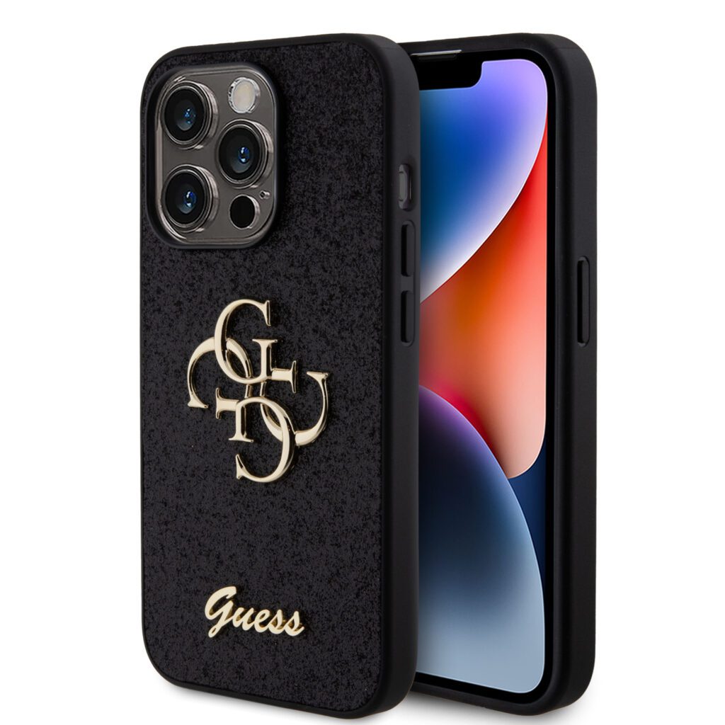 Guess PU Fixed Glitter 4G Metal Logo Black iPhone 15 Pro Tok