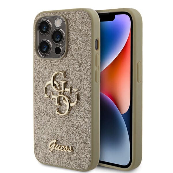 Guess PU Fixed Glitter 4G Metal Logo Gold iPhone 15 Pro Tok