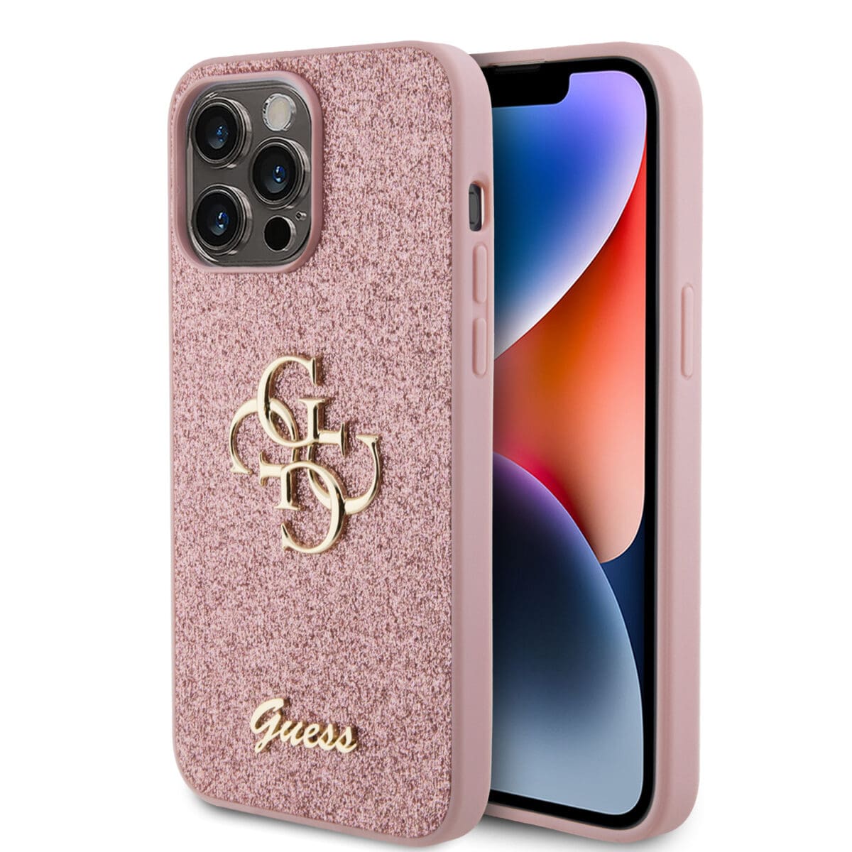 Guess PU Fixed Glitter 4G Metal Logo Pink iPhone 15 Pro Max Tok