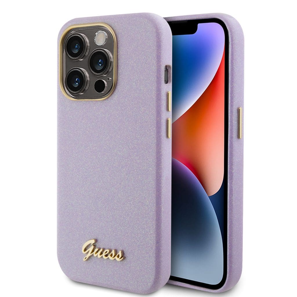 Guess PU Glitter Full Wrapped Lilac iPhone 15 Pro Tok