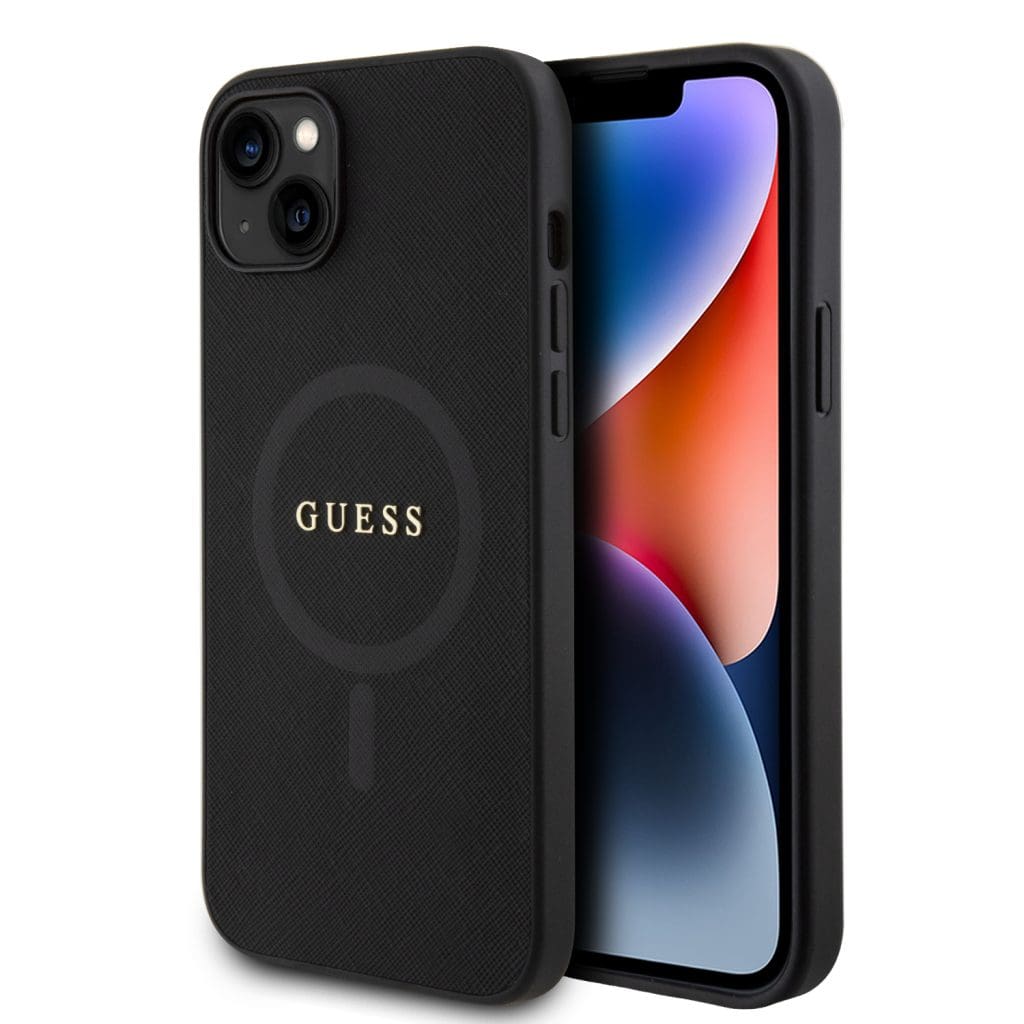 Guess PU Saffiano MagSafe Black iPhone 15 Tok