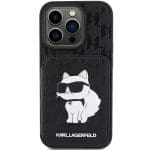 Karl Lagerfeld KLHCP15LSAKCNSCK Black Hardcase Saffiano Cardslots and Stand Monogram Choupette iPhone 15 Pro Tok