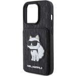 Karl Lagerfeld KLHCP15LSAKCNSCK Black Hardcase Saffiano Cardslots and Stand Monogram Choupette iPhone 15 Pro Tok