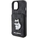 Karl Lagerfeld KLHCP15SSAKCNSCK Black Hardcase Saffiano Cardslots and Stand Monogram Choupette iPhone 15 Tok