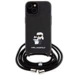 Karl Lagerfeld KLHCP15SSAKCPSK Hardcase Black Crossbody Saffiano Metal Pin Karl & Choupette iPhone 15 Tok