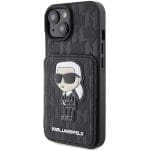 Karl Lagerfeld KLHCP15SSAKKNSCK Black Hardcase Saffiano Cardslots and Stand Monogram Ikonik Patch iPhone 15 Tok