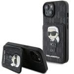 Karl Lagerfeld KLHCP15SSAKKNSCK Black Hardcase Saffiano Cardslots and Stand Monogram Ikonik Patch iPhone 15 Tok