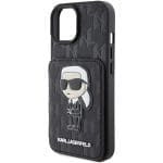 Karl Lagerfeld KLHCP15SSAKKNSCK Black Hardcase Saffiano Cardslots and Stand Monogram Ikonik Patch iPhone 15 Tok