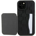 Karl Lagerfeld KLHCP15SSAKKNSCK Black Hardcase Saffiano Cardslots and Stand Monogram Ikonik Patch iPhone 15 Tok