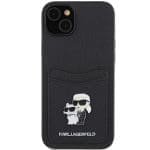 Karl Lagerfeld KLHCP15SSAPKCNPK Black Hardcase Saffiano Cardslot Karl&Choupette Metal Pin iPhone 15 Tok