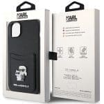 Karl Lagerfeld KLHCP15SSAPKCNPK Black Hardcase Saffiano Cardslot Karl&Choupette Metal Pin iPhone 15 Tok
