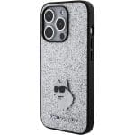 Karl Lagerfeld KLHCP15XGCNPSG Silver Hardcase Fixed Glitter Choupette Logo Metal Pin iPhone 15 Pro Max Tok