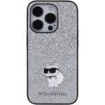 Karl Lagerfeld KLHCP15XGCNPSG Silver Hardcase Fixed Glitter Choupette Logo Metal Pin iPhone 15 Pro Max Tok