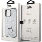 Karl Lagerfeld KLHCP15XGCNPSG Silver Hardcase Fixed Glitter Choupette Logo Metal Pin iPhone 15 Pro Max Tok