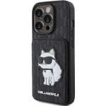 Karl Lagerfeld KLHCP15XSAKCNSCK Black Hardcase Saffiano Cardslots and Stand Monogram Choupette iPhone 15 Pro Max Tok
